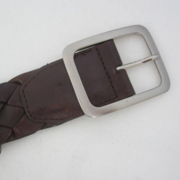 New Talbots Womens Medium Brown Braided Leather Belt Brass Buckle 34" - 38" - Picture 2 of 7
